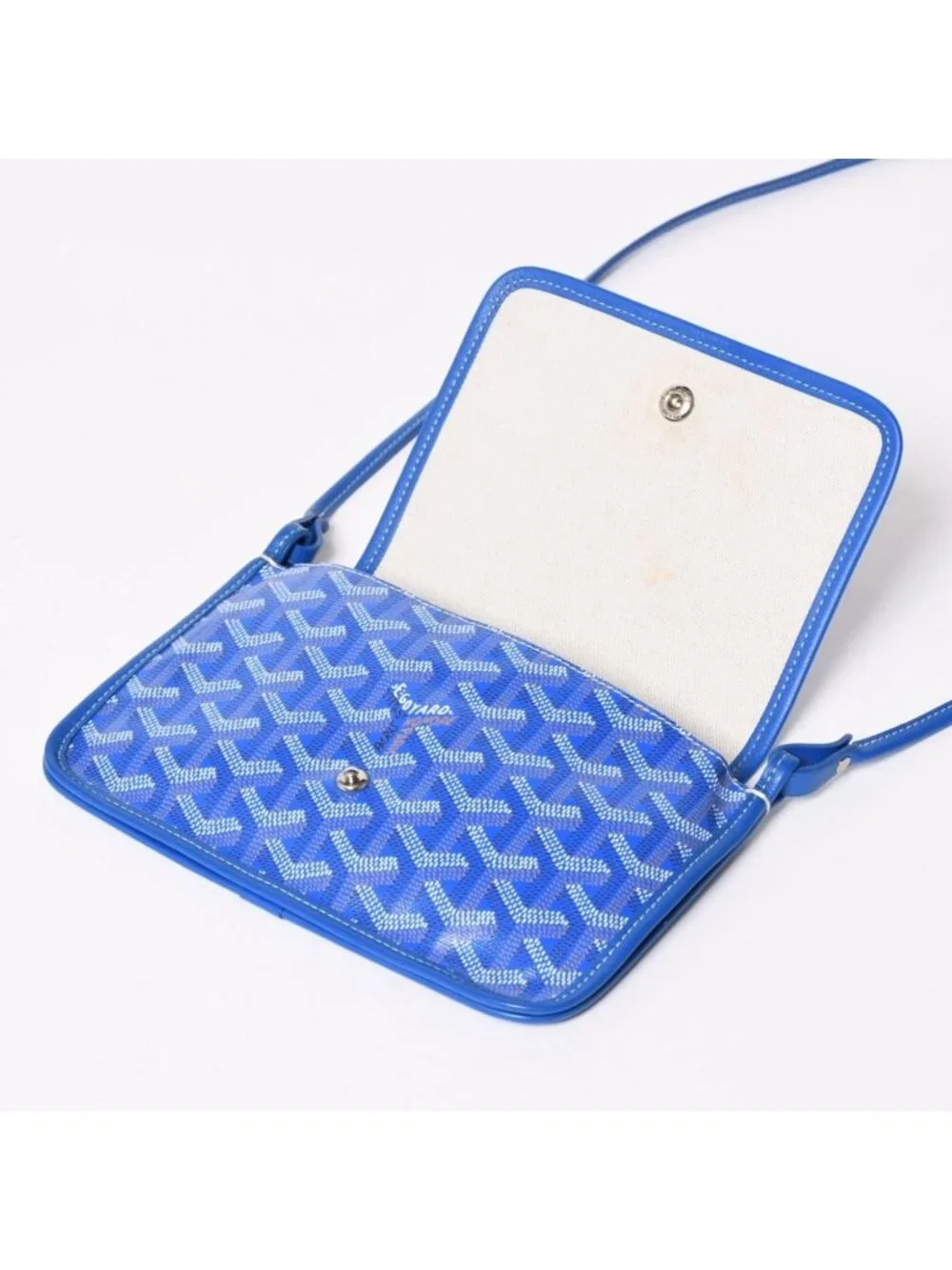Goyard Plumet Pouch Wallet Shoulder Bag Blue Silver